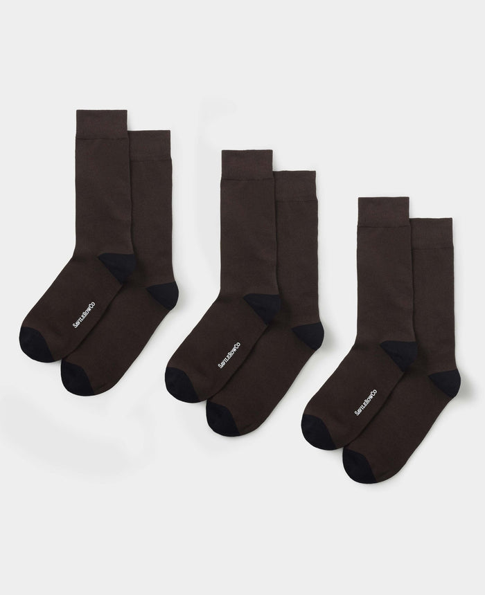 Men's Dark Brown Cotton Rich Socks Three Pack unfolded view