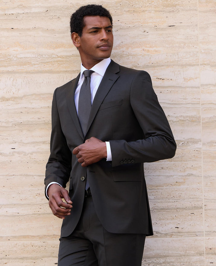 Dark Brown Wool Blend Tailored Suit Jacket