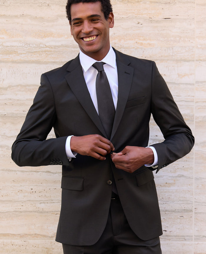 Dark Brown Wool Blend Tailored Suit Jacket