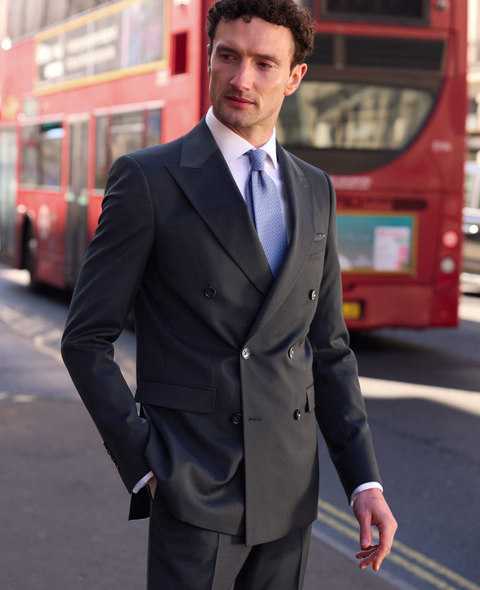 Dark Navy Wool Blend Tailored Double Breasted Suit Jacket