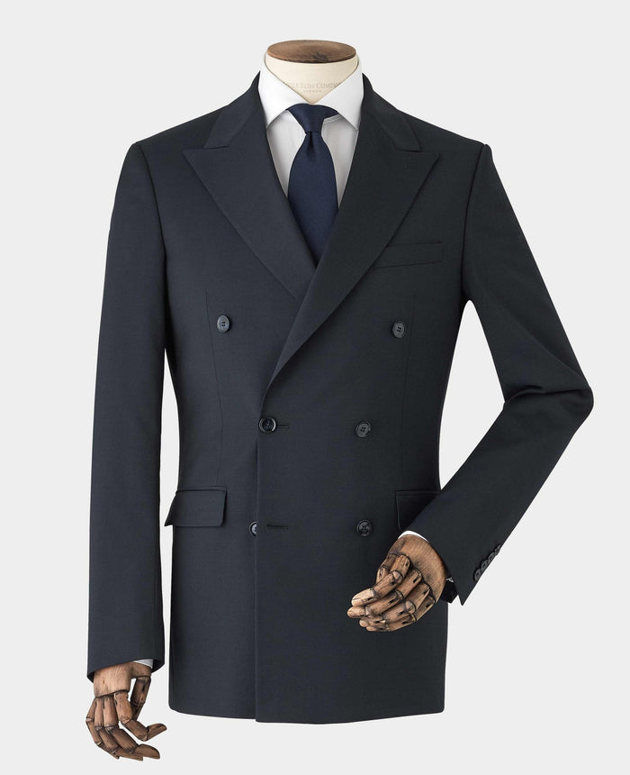 Dark Navy Wool Blend Tailored Double Breasted Suit Jacket