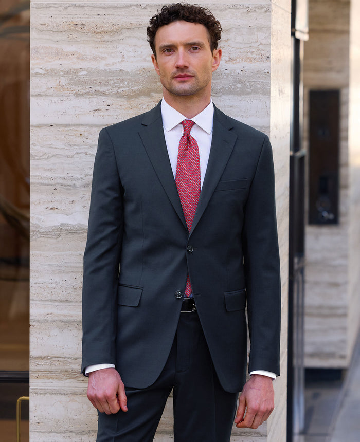 Dark Navy Wool Blend Tailored Suit Jacket