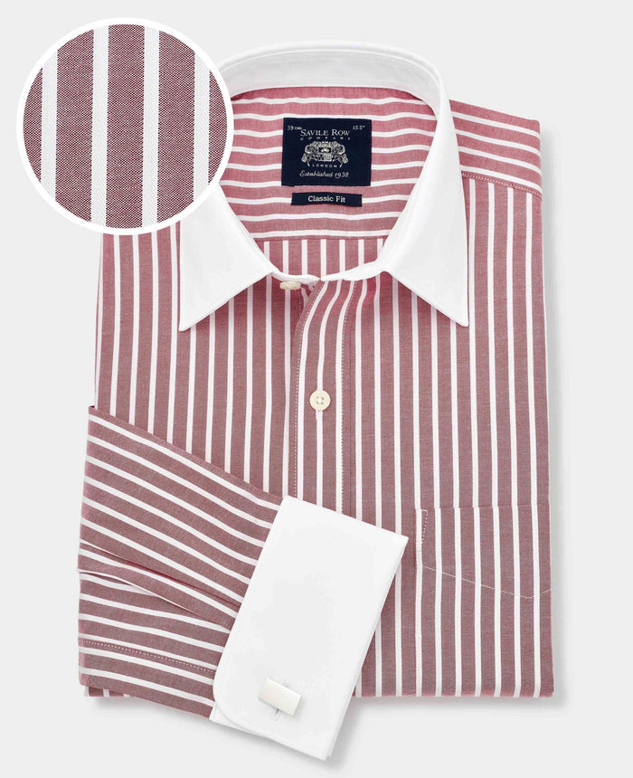 Men's Red White Stripe Classic Fit Winchester Formal Shirt With Double Cuffs with fabric swatch