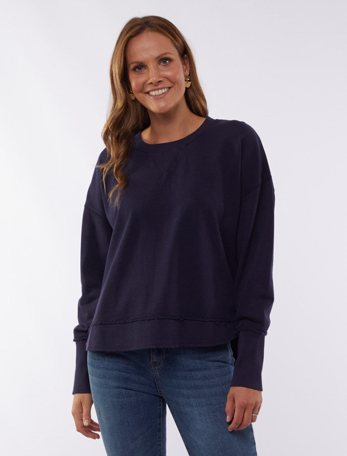 Foxwood Delilah Cotton Crew in navy