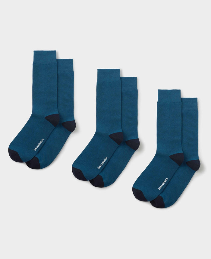 Men's Denim Blue Cotton Rich Socks Three Pack unfolded view