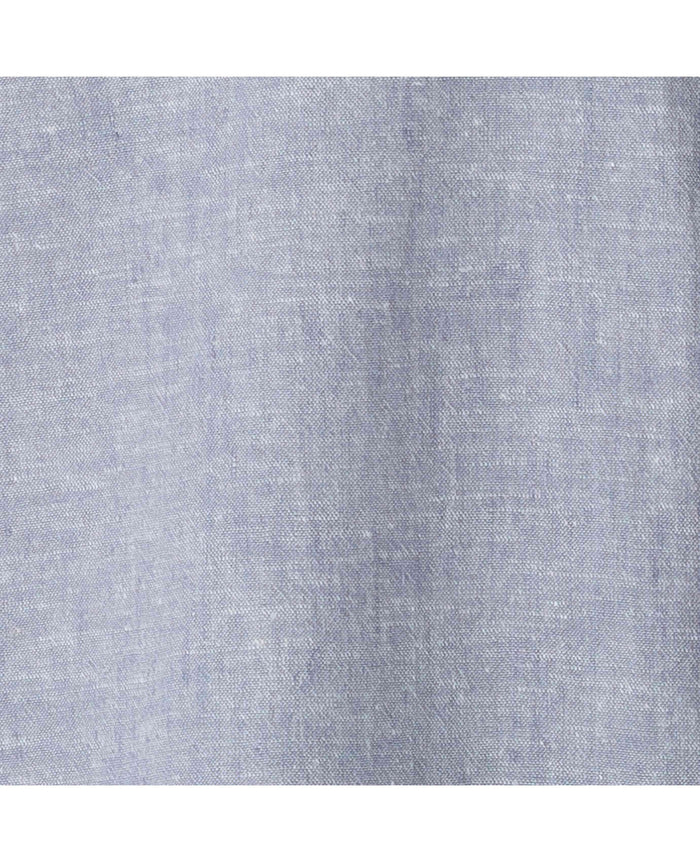 Men's Denim Blue Linen Cotton Classic Fit Grandad Collar Casual Shirt fabric detail