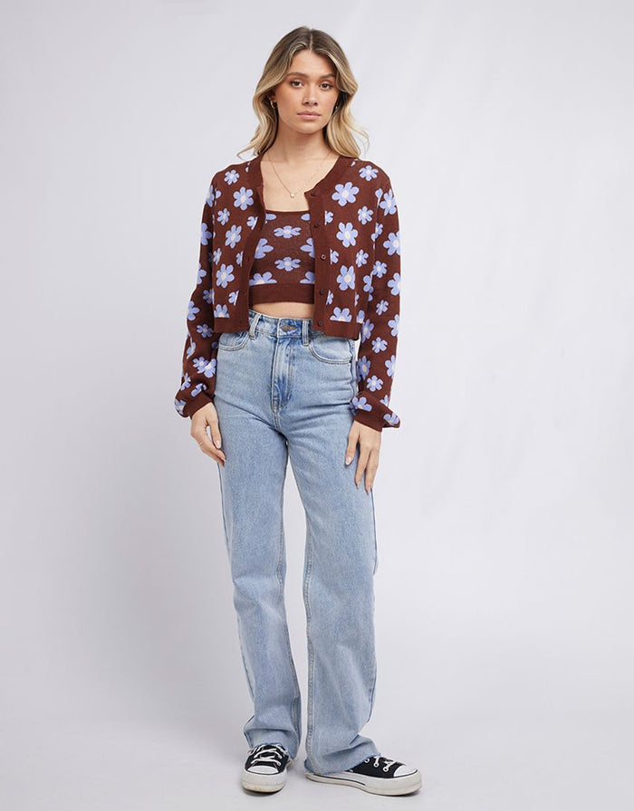 All About Eve Dolly Knit Crop Cardigan in Brown Floral