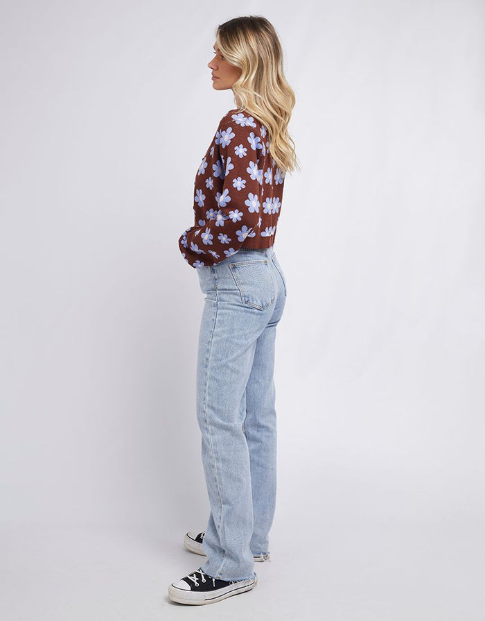Dolly Knit Crop Cardigan in Brown Floral