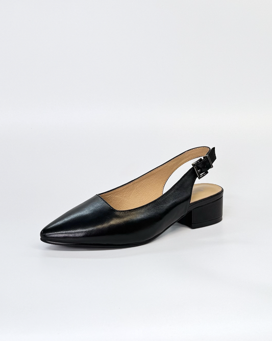 Chrissie Dove Low Slingback Heel Black Leather | Women's Shoes | Gretel Lane
