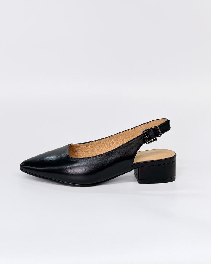Chrissie Dove Low Slingback Heel Black Leather | Women's Shoes | Gretel Lane