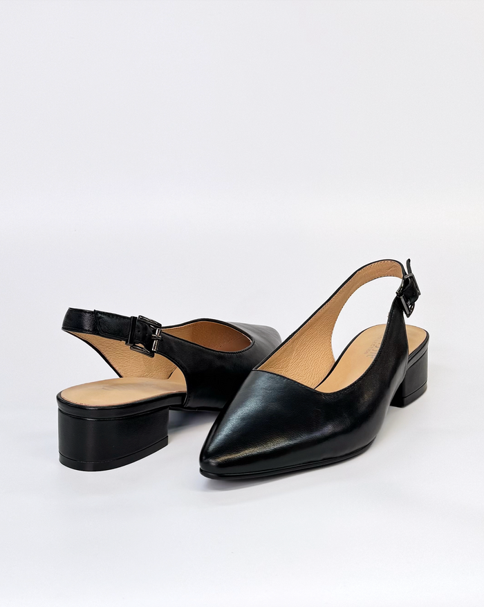Chrissie Dove Low Slingback Heel Black Leather | Women's Shoes | Gretel Lane