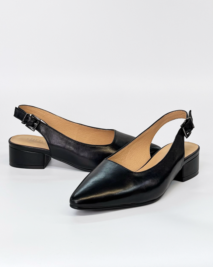 Chrissie Dove Low Slingback Heel Black Leather | Women's Shoes | Gretel Lane