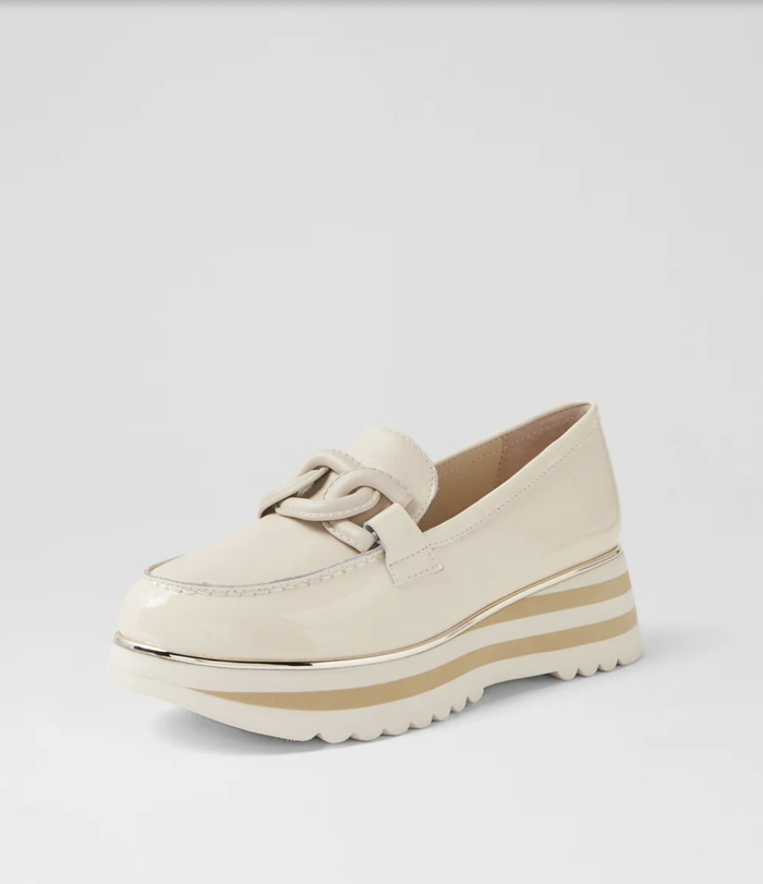 Women's Beige Leather Flatform Loafers | Gretel Lane