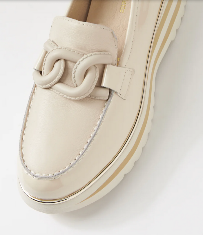 Women's Beige Leather Flatform Loafers | Gretel Lane
