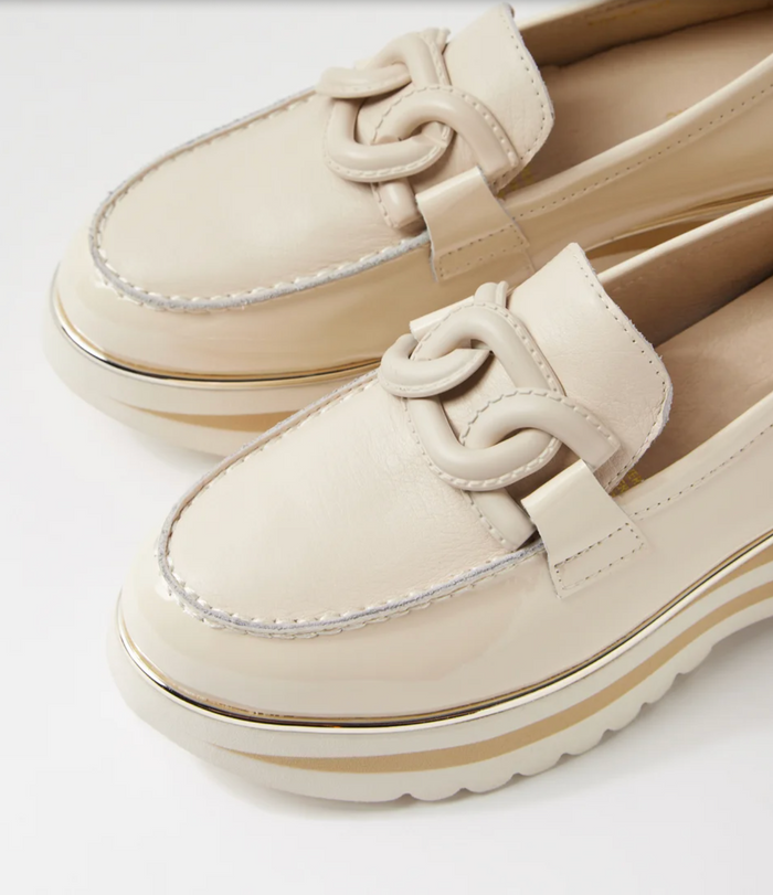 Women's Beige Leather Flatform Loafers | Gretel Lane