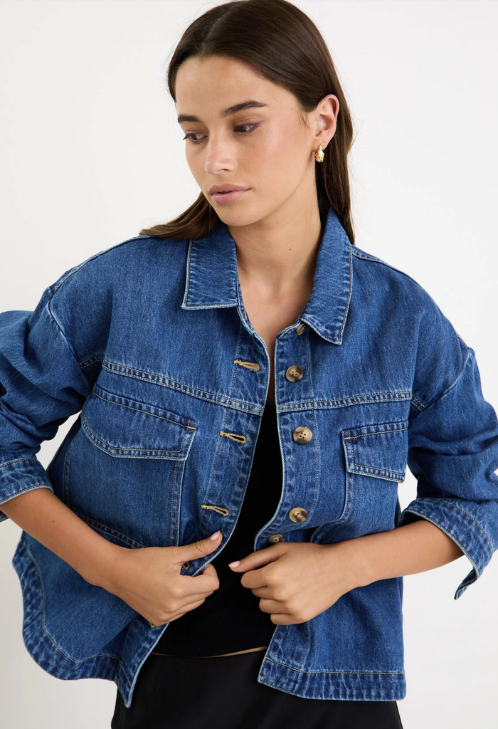 Among the Brave Echo Patch Pocket Denim Jacket in Storm Blue | Women's Jackets | Gretel Lane