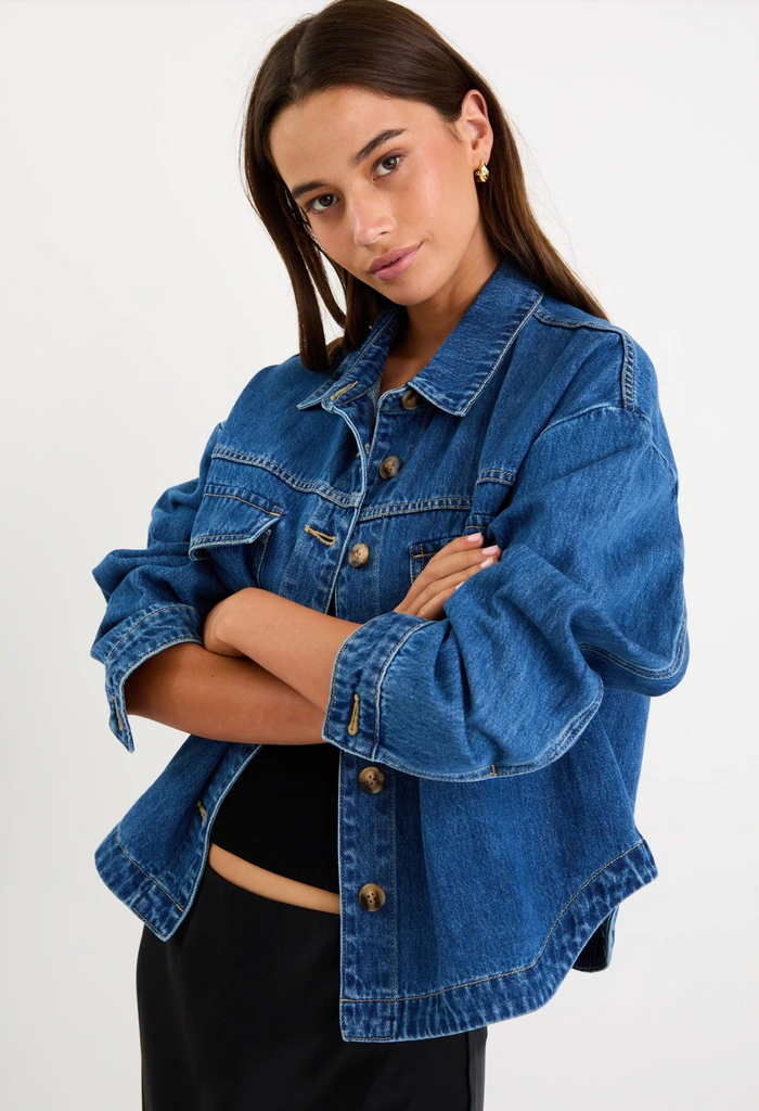 Among the Brave Echo Patch Pocket Denim Jacket in Storm Blue | Women's Jackets | Gretel Lane