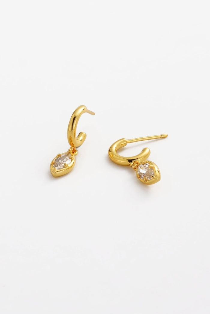 Zafino Gold Eden Hoop Earrings with Crystal Drop Detail | Gretel Lane