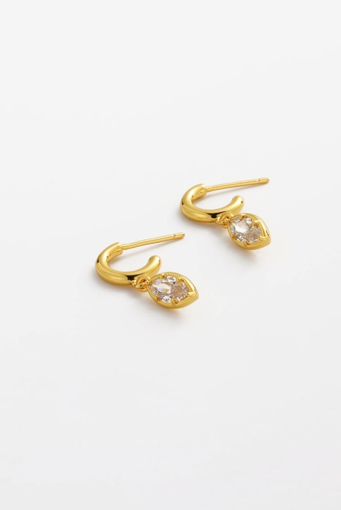 Zafino Gold Eden Hoop Earrings with Crystal Drop Detail | Gretel Lane