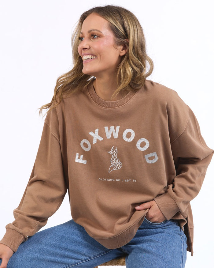 Foxwood Women's Brown Cotton Effortless Crew Sweatshirt | Gretel Lane