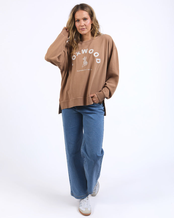 Foxwood Women's Brown Cotton Effortless Crew Sweatshirt | Gretel Lane
