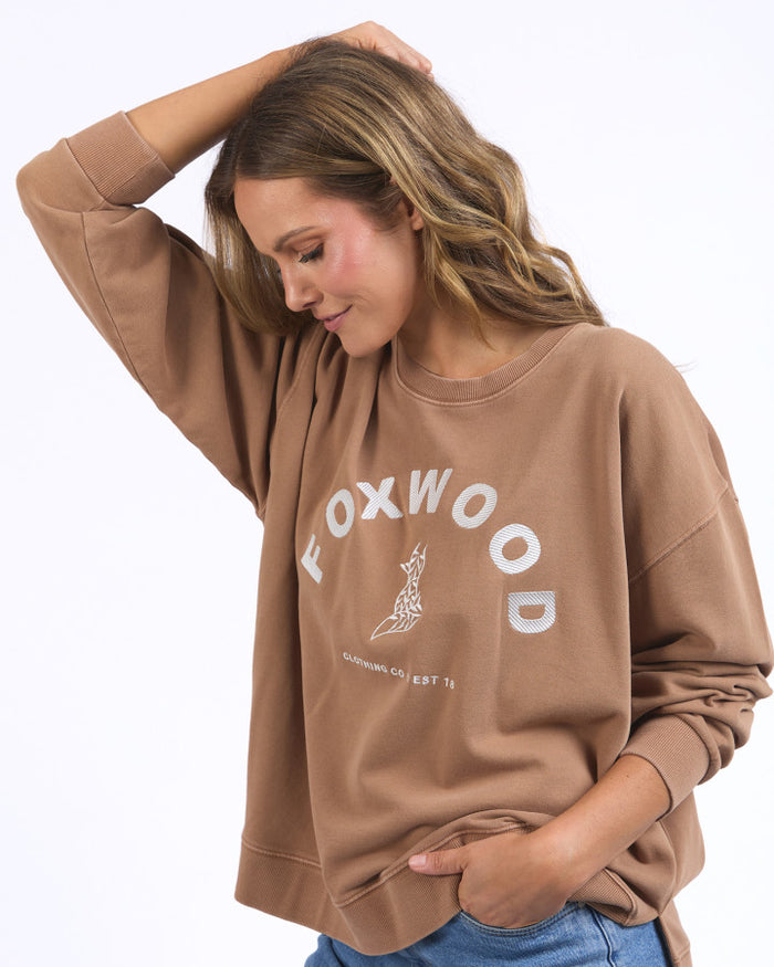 Foxwood Women's Brown Cotton Effortless Crew Sweatshirt | Gretel Lane