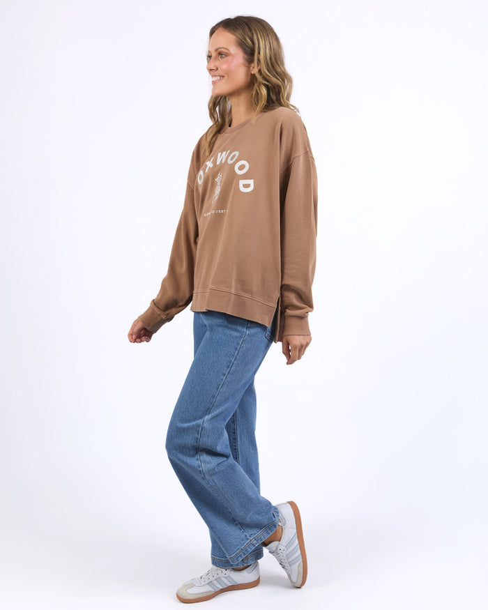Foxwood Women's Brown Cotton Effortless Crew Sweatshirt | Gretel Lane