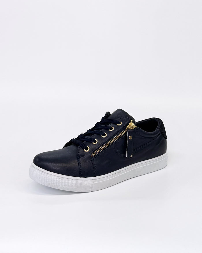 Cabello Women's EG520 Navy Leather Zip up Sneaker | Gretel Lane