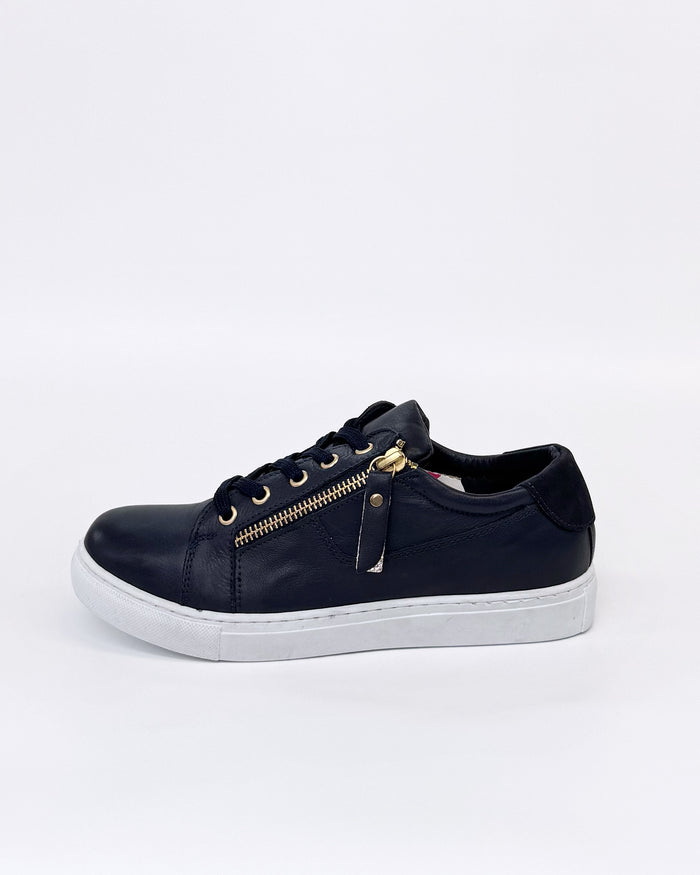 Cabello Women's EG520 Navy Leather Zip up Sneaker | Gretel Lane