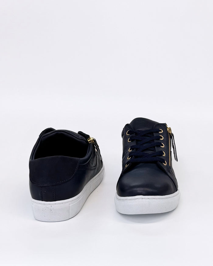 Cabello Women's EG520 Navy Leather Zip up Sneaker | Gretel Lane
