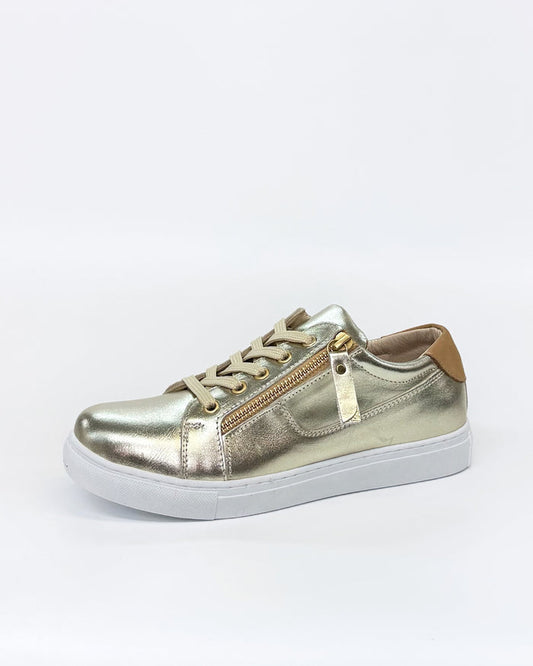 Cabello EG520 Women's Zip Sneaker Gold Leather | Gretel Lane