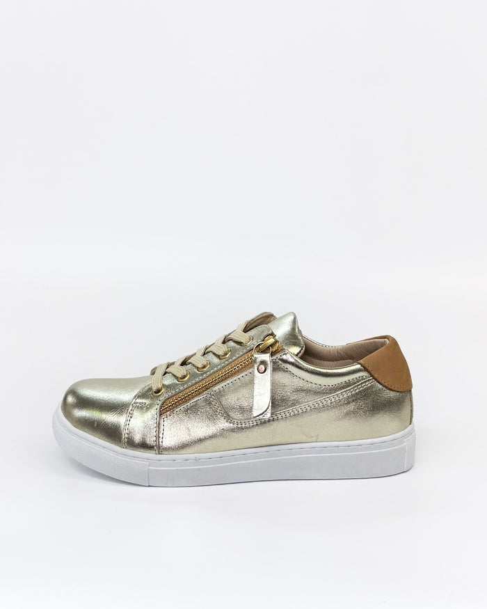Cabello EG520 Women's Zip Sneaker Gold Leather | Gretel Lane