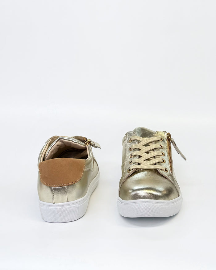 Cabello EG520 Women's Zip Sneaker Gold Leather | Gretel Lane