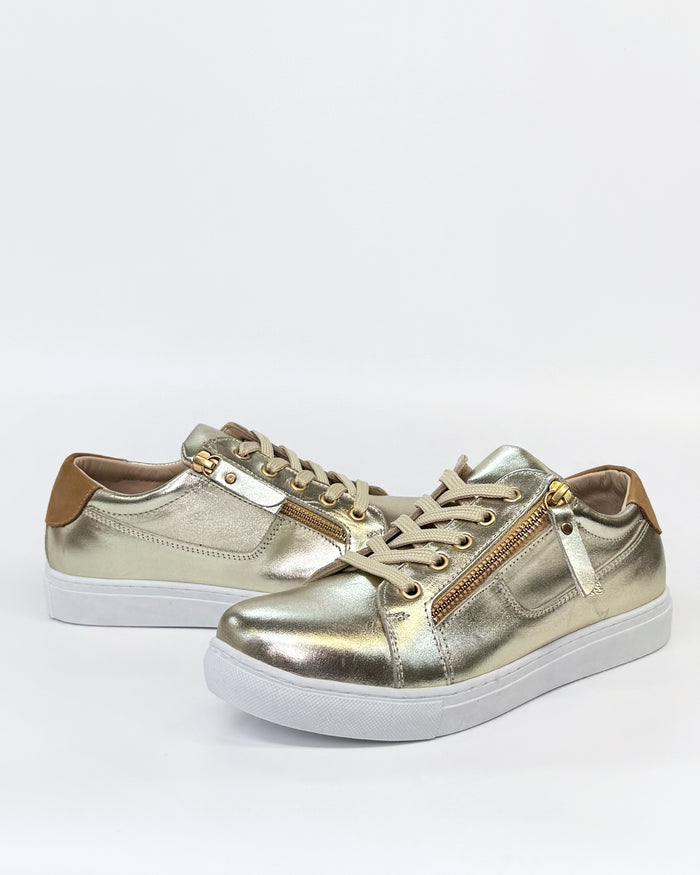 Cabello EG520 Women's Zip Sneaker Gold Leather | Gretel Lane
