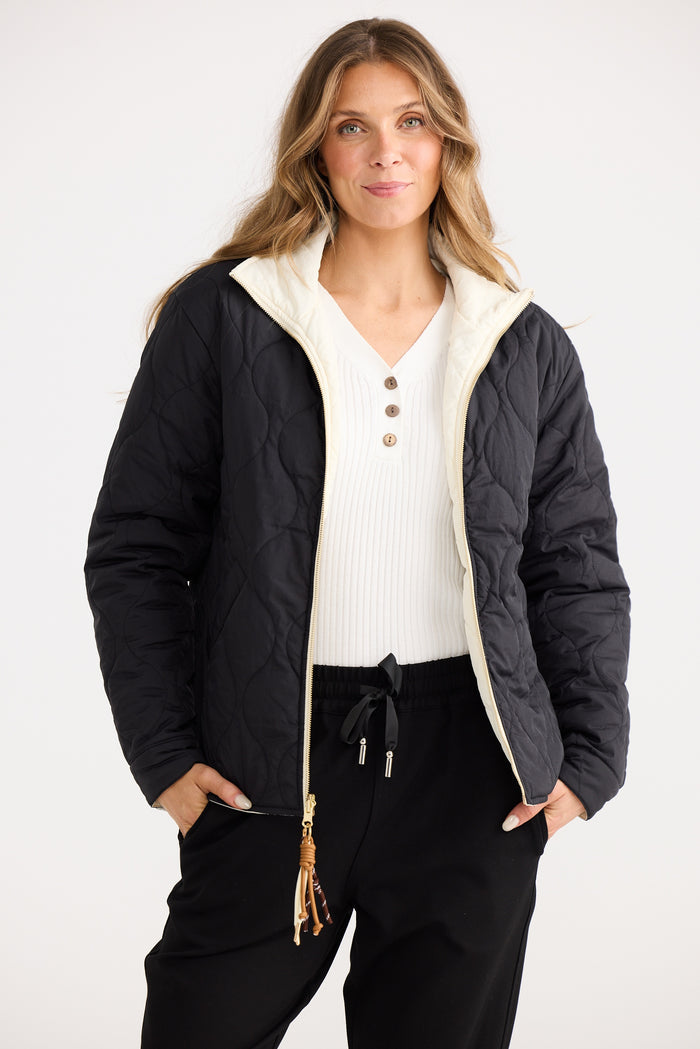 Home Love Ellis Reversible Puffer Jacket in Black with Cream | Women's Jackets | Gretel Lane