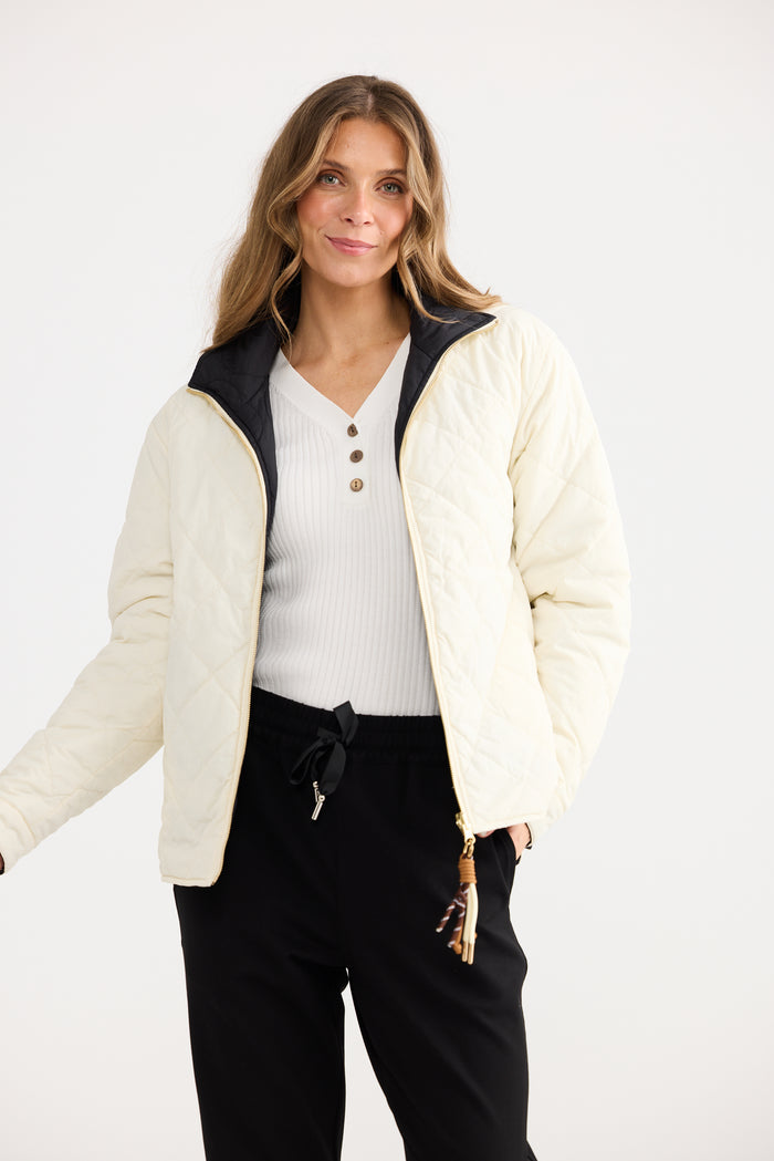 Home Love Ellis Reversible Puffer Jacket in Black with Cream | Women's Jackets | Gretel Lane