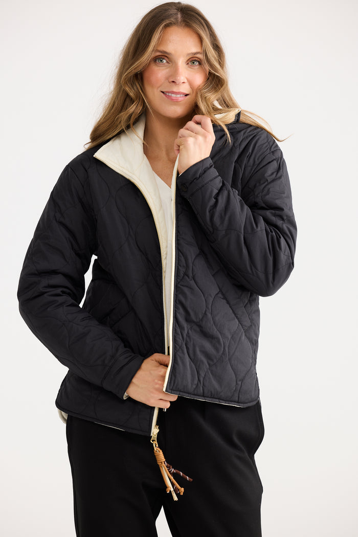 Home Love Ellis Reversible Puffer Jacket in Black with Cream | Women's Jackets | Gretel Lane