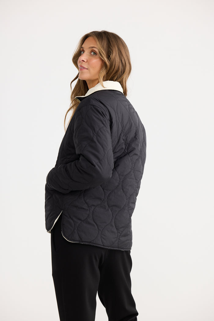 Home Love Ellis Reversible Puffer Jacket in Black with Cream | Women's Jackets | Gretel Lane