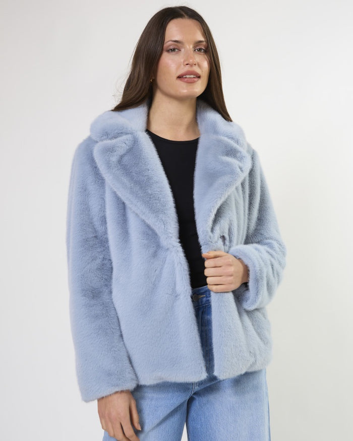 Stella + Gemma Elsa Faux Fur Jacket in Frosted Sky | Women's Jackets | Gretel Lane