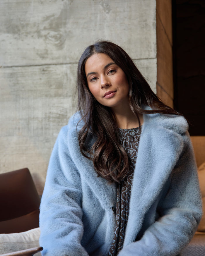 Stella + Gemma Elsa Faux Fur Jacket in Frosted Sky | Women's Jackets | Gretel Lane