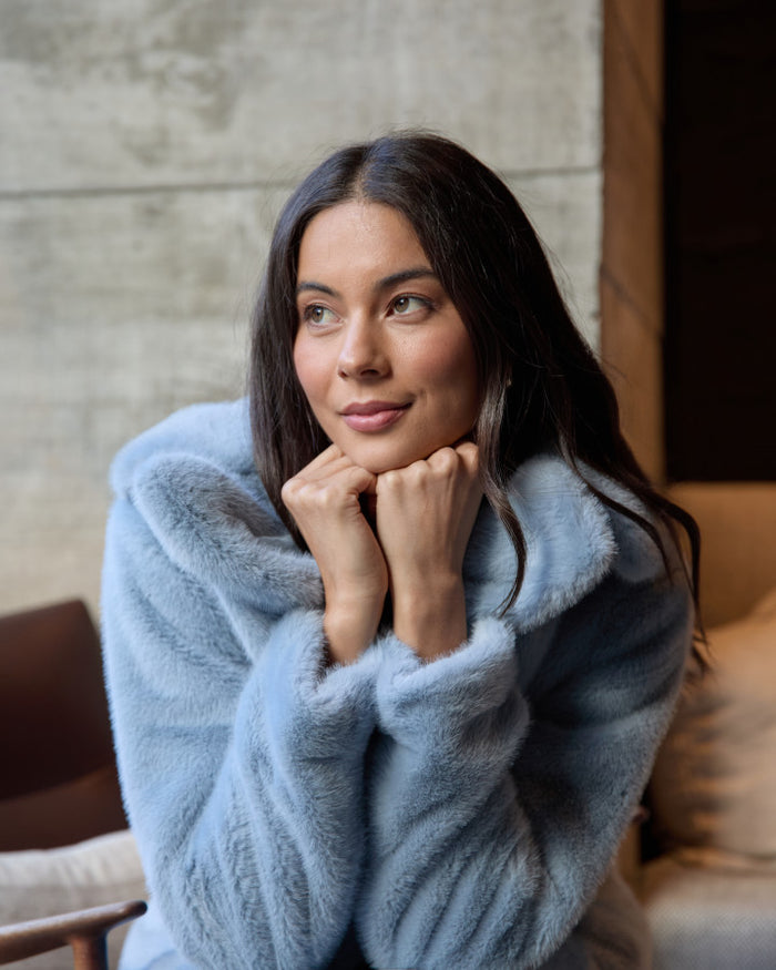 Stella + Gemma Elsa Faux Fur Jacket in Frosted Sky | Women's Jackets | Gretel Lane