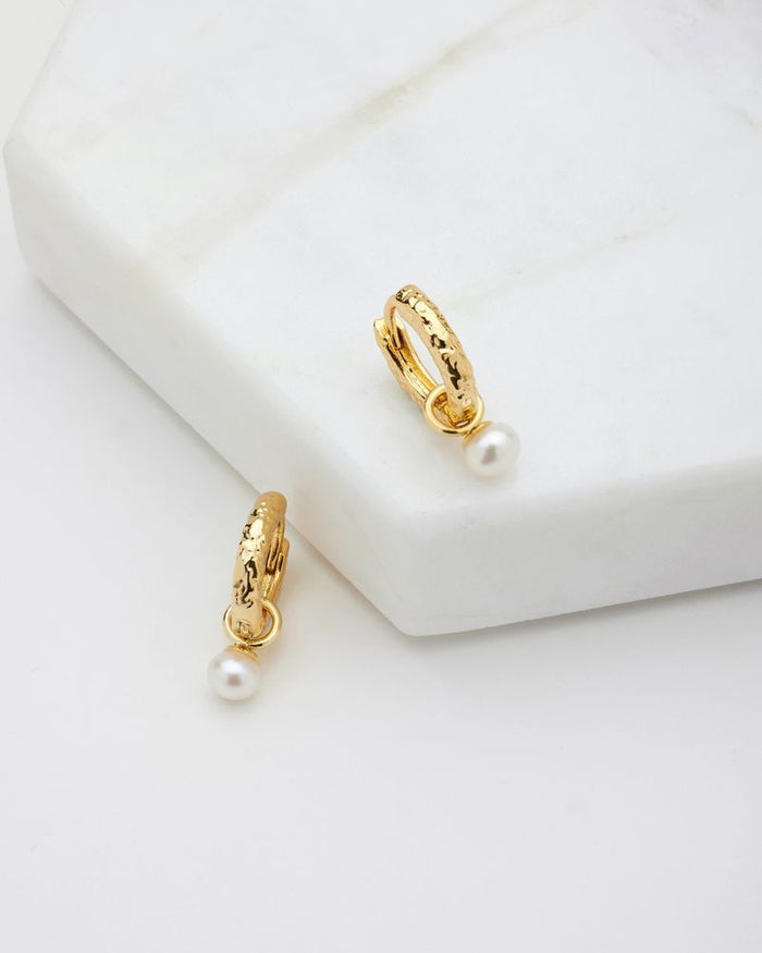 Zafino Women's Gold Emery Drop Pearl Huggie Earring | Gretel Lane