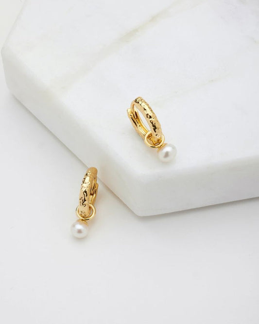 Zafino Women's Gold Emery Drop Pearl Huggie Earring | Gretel Lane