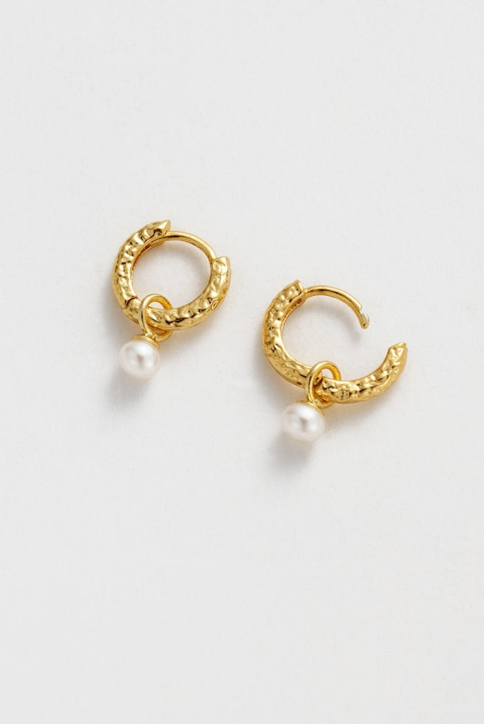 Zafino Women's Gold Emery Drop Pearl Huggie Earring | Gretel Lane