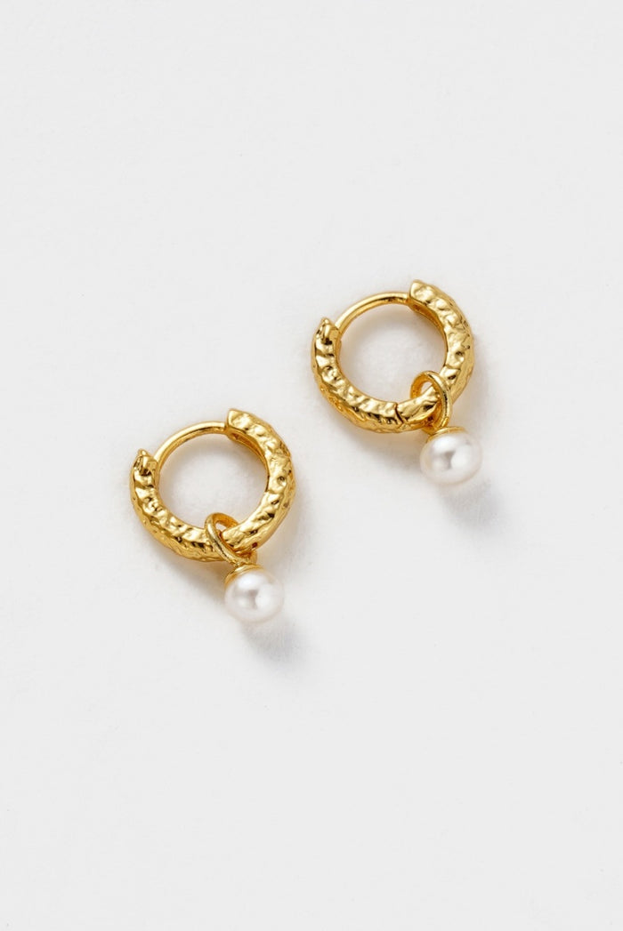 Zafino Women's Gold Emery Drop Pearl Huggie Earring | Gretel Lane