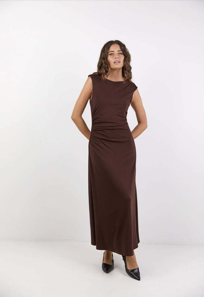 Georgia Zoe Envelope Sleeveless Knit Maxi Dress in Chocolate  | Women's Dresses | Gretel Lane