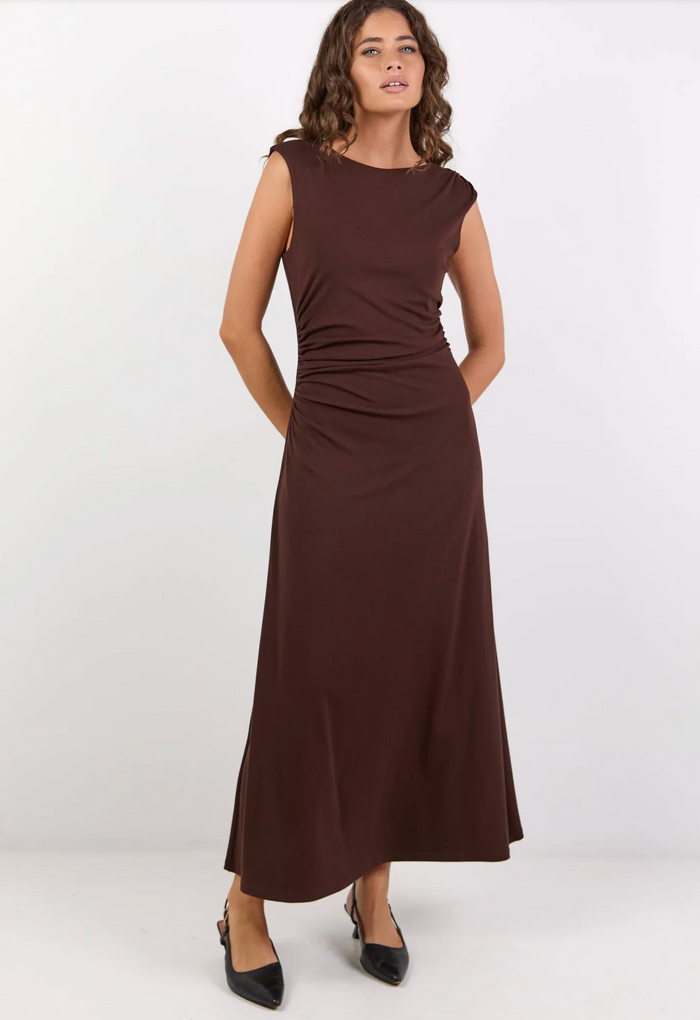 Georgia Zoe Envelope Sleeveless Knit Maxi Dress in Chocolate  | Women's Dresses | Gretel Lane