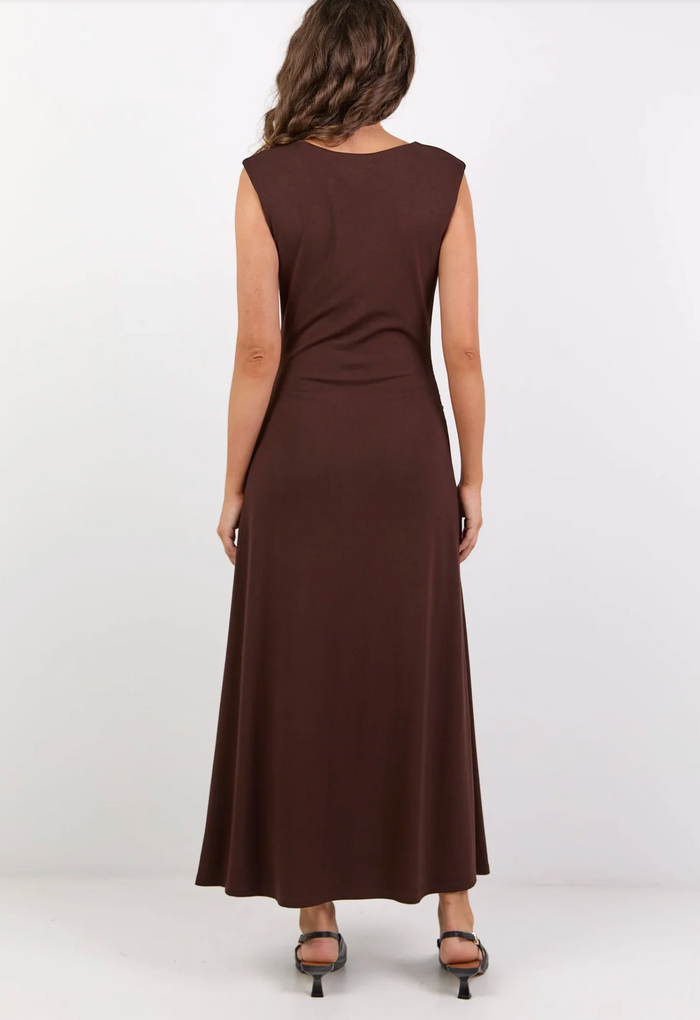 Georgia Zoe Envelope Sleeveless Knit Maxi Dress in Chocolate  | Women's Dresses | Gretel Lane