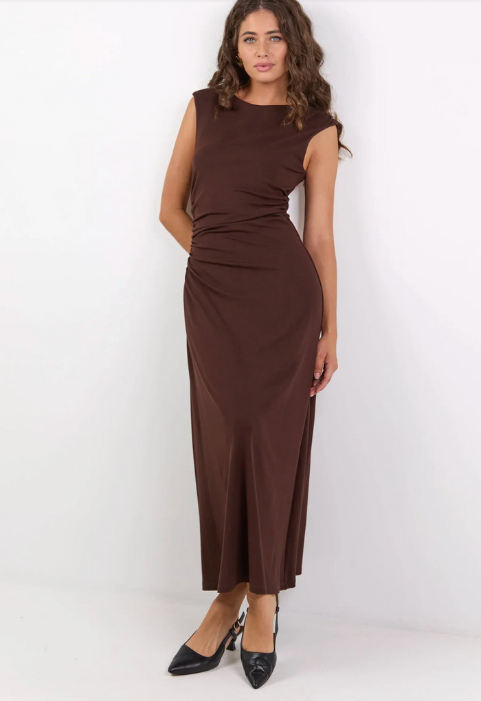 Georgia Zoe Envelope Sleeveless Knit Maxi Dress in Chocolate  | Women's Dresses | Gretel Lane
