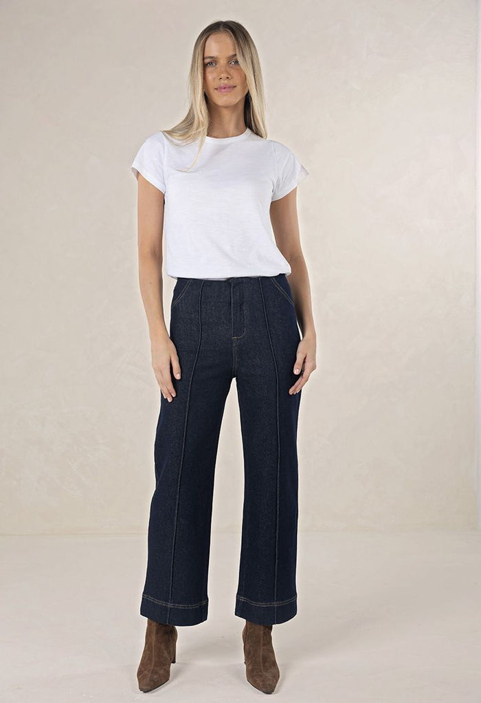 Humidity Women's Dark Blue High Waist Wide Leg Escapade Jean | Gretel Lane